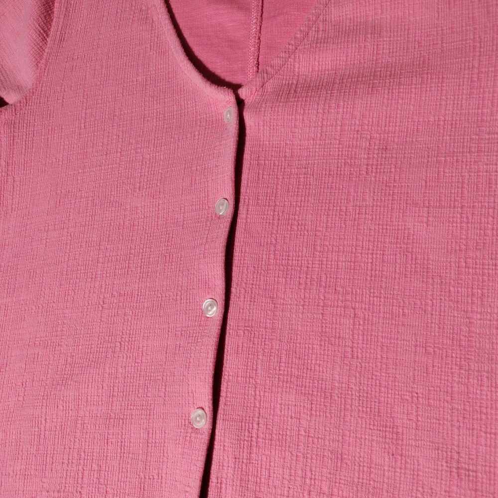 J. Crew Factory Size S Textured Tie Front Button Up Shirt Blouse Stretch Pink - Picture 8 of 16